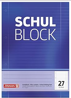 Brunnen 1052527 Schulblock / Notizblock (A4, 50 Blatt, liniert, mit Randlinien, Lineatur 27, gelocht, kopfverleimt, 70 g/m²)