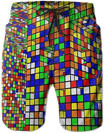 Tydo Rubik's Cube World Men's Beach Shorts Loose Summer Swim Trunks Surf Board Shorts Beach Pants With Pockets For Men L
