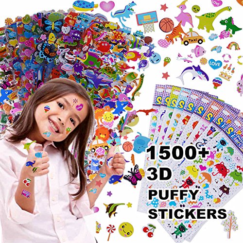 Stickers for Kids 1500+, 20 Different Sheets, 3D Puffy Stickers, Bulk Kids Stickers for