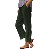 Lisgai Linen Pants Women 2026 Summer Beach Vacation Trousers Elastic Waist Linen Capris Pants Boho Casual Travel Pant