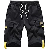 Neecan Women's Cargo Shorts Elastic Waist Drawstring Cotton Casual Loose Fit Outdoor Bermuda Shorts Multi Pockets Black 16-18