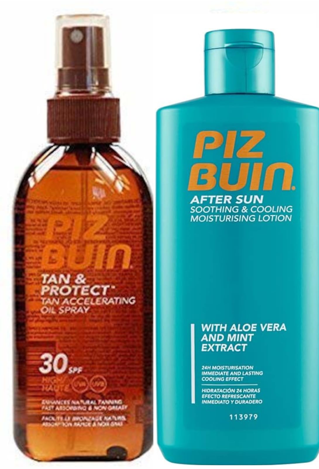 Piz Buin DUO Tan Accelerating Oil F30 x 150ml + Cooling Aftersun Lotion with Aloe Vera and Mint extract 200ml