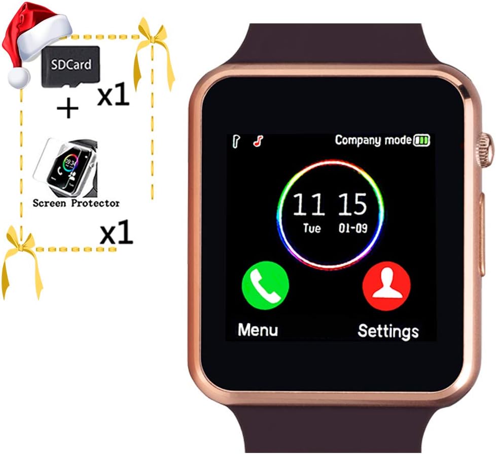 Smart Watch,Touchscreen Smartwatch Phone with Call Text Music Player Camera Notification Sync Smart Watches Compatible with Android and iOS (Partial Functions) for Women Men Kids (Gold-Brown)