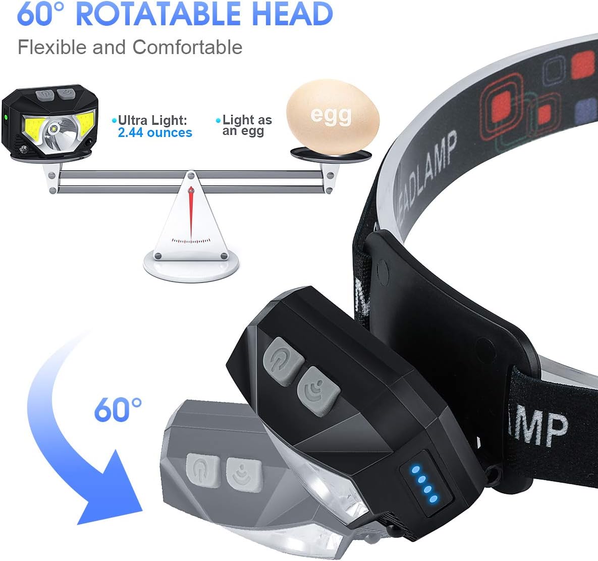 Headlamp Flashlight, MOICO 1000 Lumen Ultra-Light Bright LED Rechargeable Headlight with White Red Light, 2 Pack Waterproof Motion Sensor Head Lamp, 8 Modes for Outdoor Camping Cycling Running Fishing - - 
