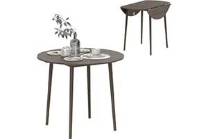 HOMCOM Folding Dining Table, Round Drop Leaf Table for Small Spaces, Foldable Table with Wood Legs for Kitchen, Dining Room, 