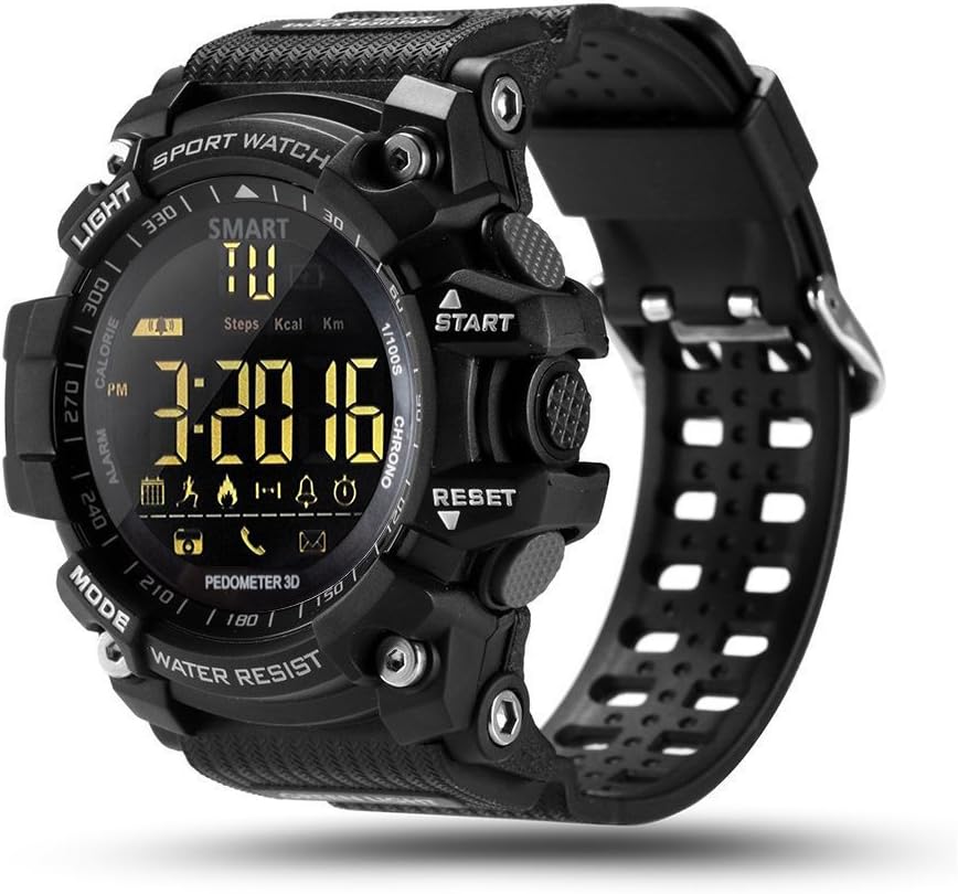 ROADTEC Sport Smart Watches for Men,Bluetooth 4.0 Fitness Tracker Watch 5ATM IP67 Waterproof Support Call SMS Notification Pedometer Remote Camera for IOS Android (Black)