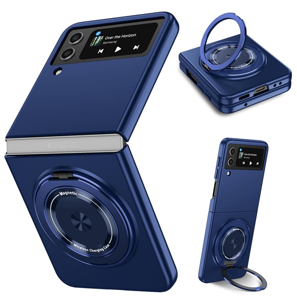ZHOZEXIN Compatible with Samsung Galaxy Z Flip 4 Case, Magnetic Hinge Protection Shockproof Matte PC with Non-Slip Grip Protective Cover for Samsung Galaxy Z Flip 4 5G (Blue)