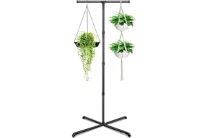 OugeWood Plant Hanger Indoor, Hanging Plant Stand Heavy Duty Metal Standing Plant Hanger with 4 Hooks Hanging Plant Holder Hanging Planter for Indoor Plants Bedroom Living Room Balcony