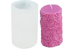 3D Rose Cylindrical Silicone Candle Mold, Pillar Candle Soap Mold DIY Rose Plaster Ornament Epoxy Resin Polymer Clay Mould