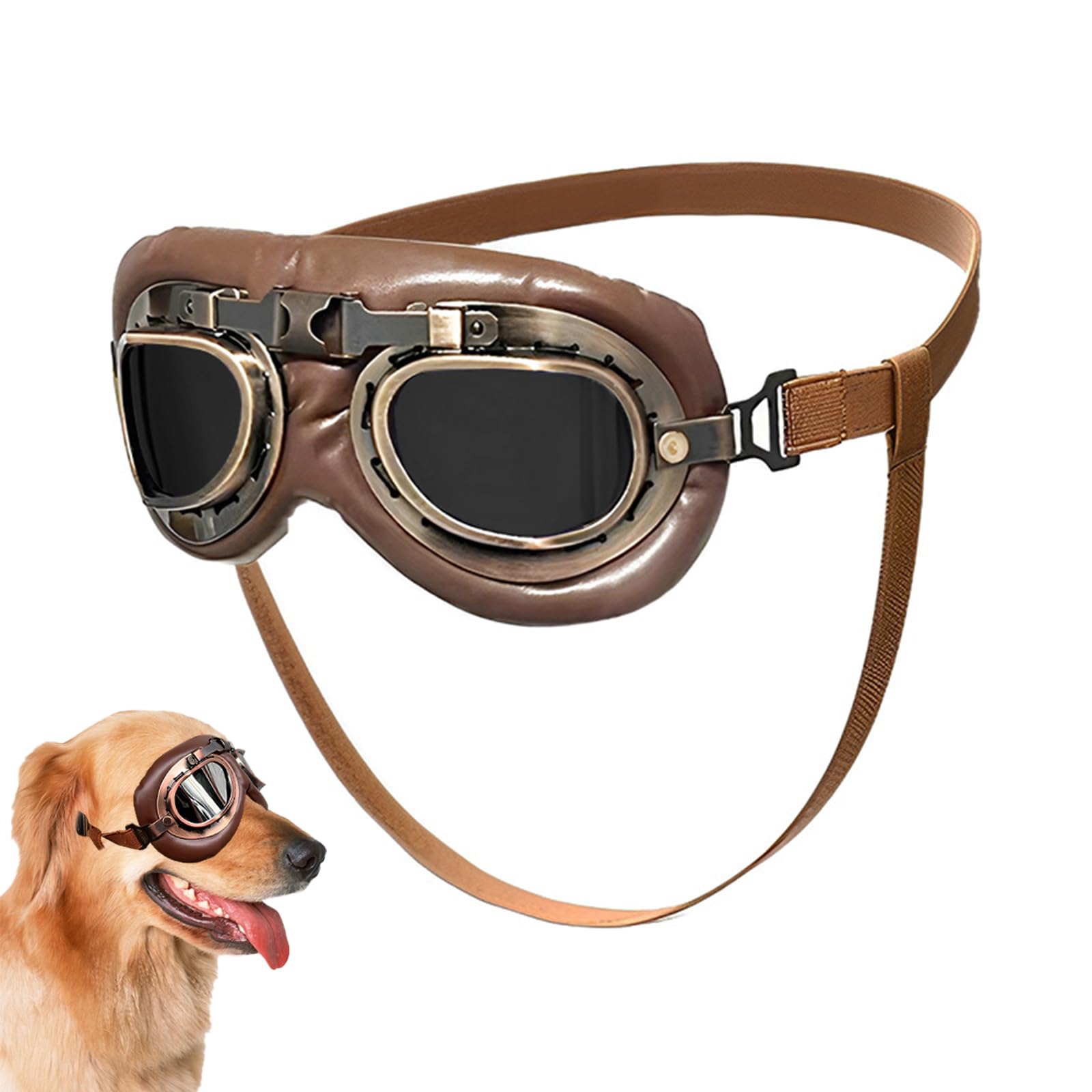 FOSDICK 1 Pieces Dog Goggles, Retro Dog Sunglasses, Doggles Anti-UV Protection, Windproof Sunglasses for Dogs, Pet sunglasses with Adjustable Strap, dog Goggles Eye Protection for Medium-Large Dogs