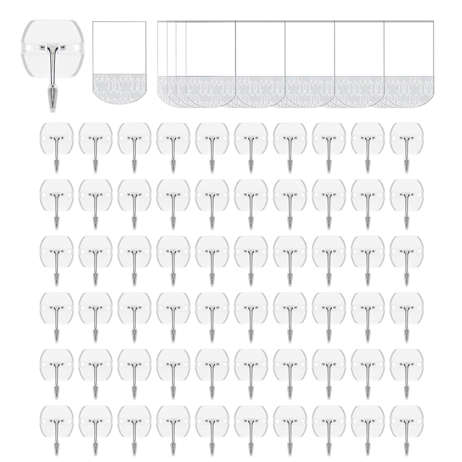 Photo 1 of 60 Hooks-70 Removable Strips,Clear Small Wire Hanger Hooks Value Pack, Damage Free Hanging Wall Hooks with Adhesive Strips, Removes Cleanly, No Tools Utility Hooks for Hanging Decorations