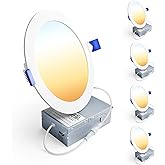 Ensenior 4 Pack 6 Inch LED Recessed Light, Dimmable, 2700K-5000K 5CCT, 1200LM High Brightness, 12W 120V, Damp Rated, Ultra-Thin Canless Wafer Ceiling Light - ETL & FCC & IC