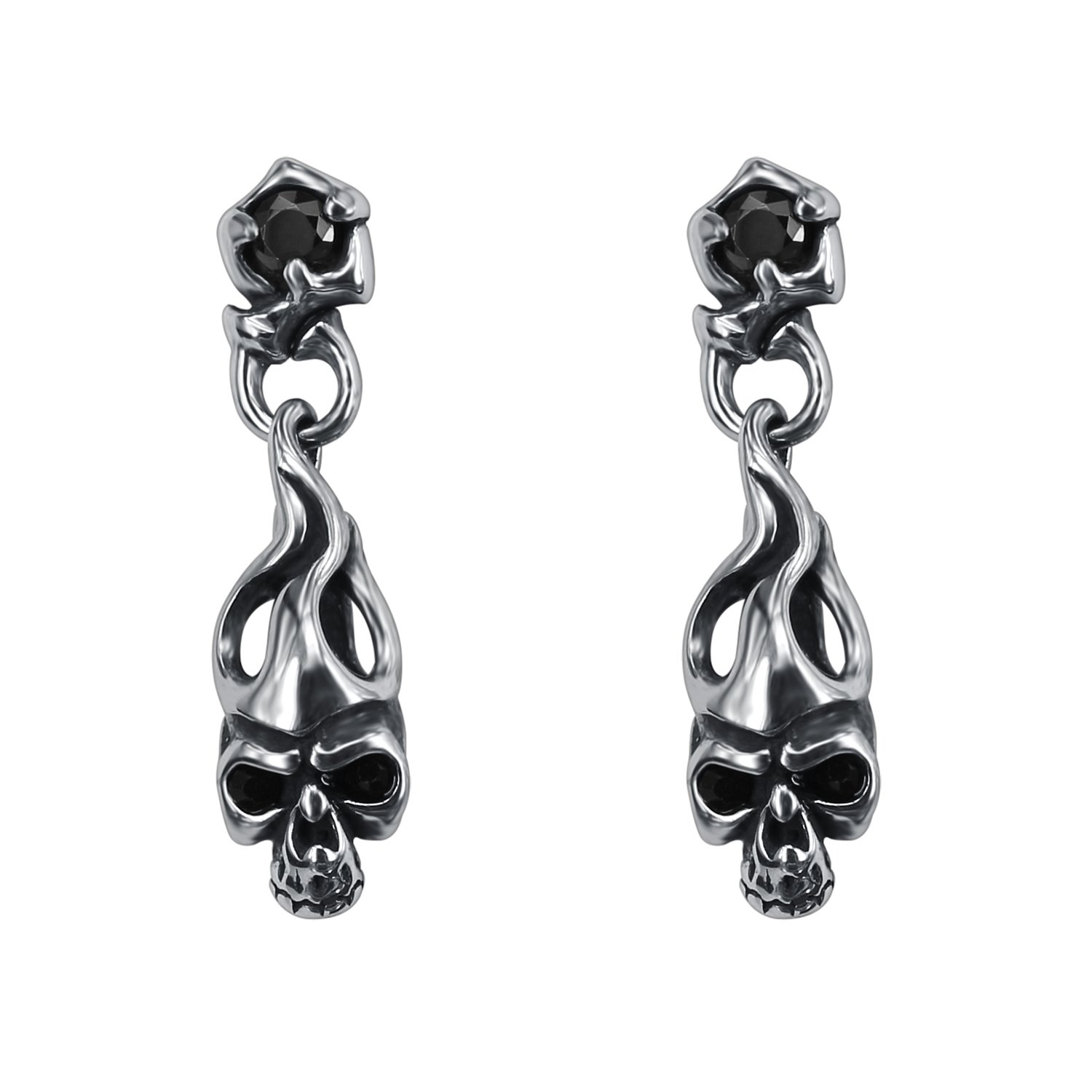 Cool Skull Devil Bone Drop Earring Studs Surgical Steel Crystal Dangle Earrings for Sensitive Ear Men Boy