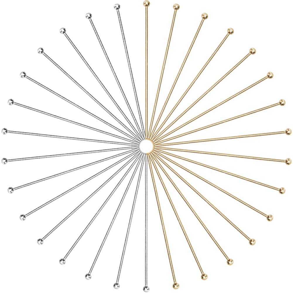 SUNNYCLUE 1 Box 200Pcs Real 24K Gold Plated Jewellery Pins 40mm Head Ball Pins 304 Stainless Steel Ball Head Pins Ball Head Straight Pins Earring Pins for Jewellery Making Accessories DIY Earrings