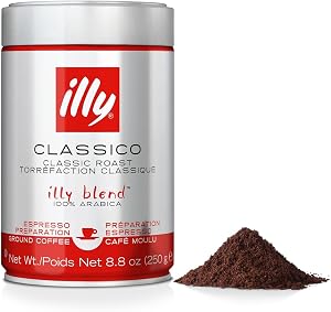 illy Ground Espresso Coffee, Classico Medium Roast, 8.8 oz | 100% Arabica, Premium Italian Coffee, Pre-Ground for Espresso Ma