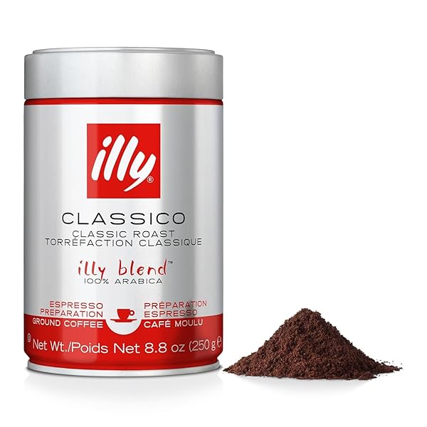 ILLY CLASSICO GROUND ESPRESSO COFFEE, MEDIUM ROAST ROAST WITH NOTES OF CHOCOLATE & CARAMEL, 100% ARABICA, 8.8 OUNCE (PACK OF 1)