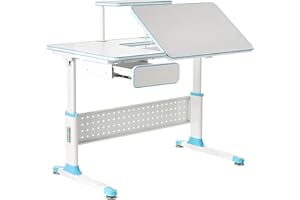 ApexDesk DX2128-BL DX Series Children's Height Adjustable Table with Integrated Bookshelf and Drawer, Blue Desk