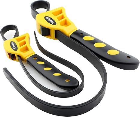 Toolwiz Lot De 2 Cles A Sangle Reglables En Caoutchouc 500 Et 600 Mm Pour Installation De Filtre A Huile Plomberie Ouvre Bocaux Outils De Bricolage Noir Sur Jaune Amazon Fr Auto Et Moto