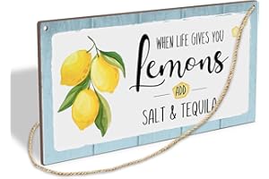 LESIXUR When Life Gives You Lemons Add Salt & Tequila Wooden Hanging Sign Plaque, Lemon Wall Decor Sign With Inspirational Quotes, Rustic Wood Sign Wall Art for Home Living Dining Room Farmhouse Kitchen - A26