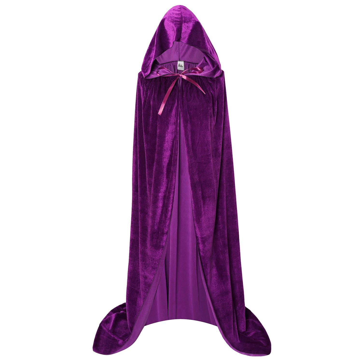 Makroyl Unisex Hooded Cloak Long Velvet Cape For Halloween Christmas Cosplay Costume (Purple, L)