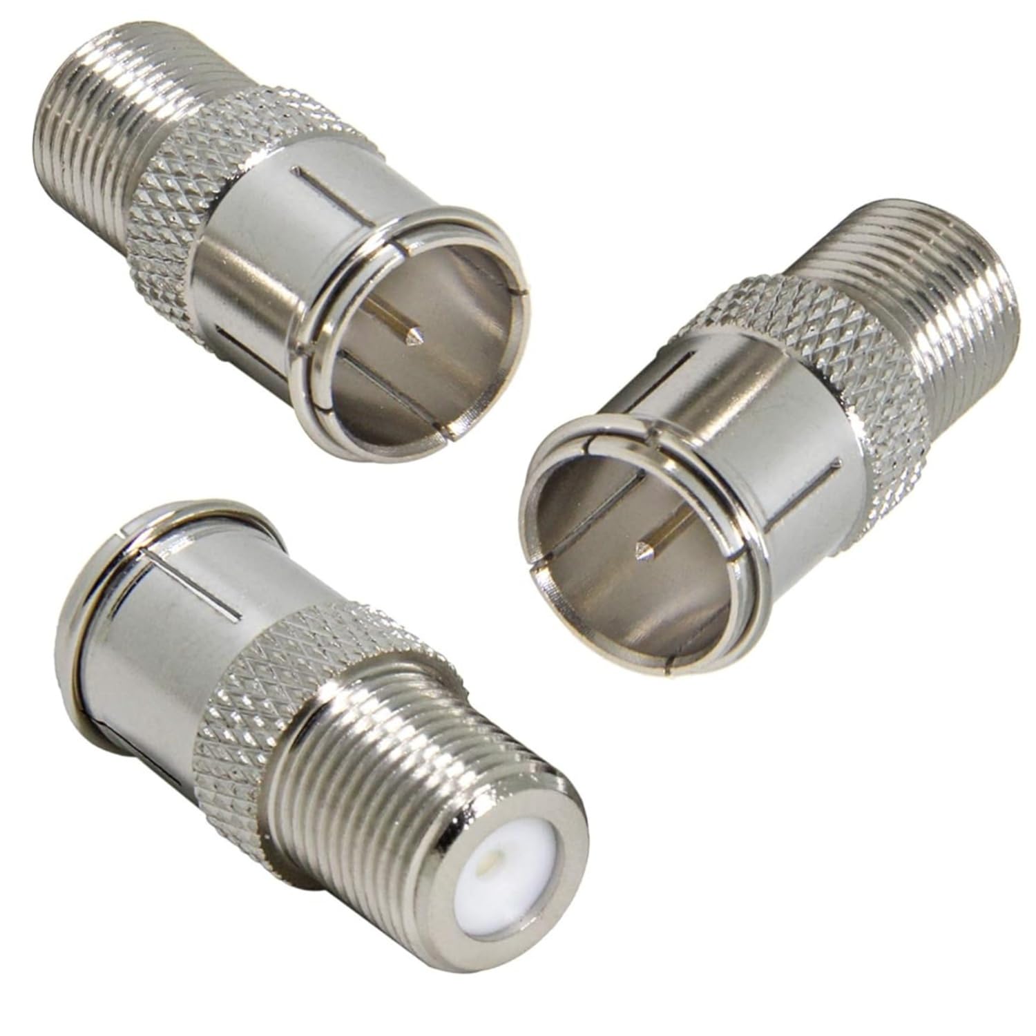 Photo 1 of EZYUMM 3-Pack Quick Connect Coaxial Cable Connector, Push-On F Type Male to Female Adapter for RG6 Cable, Satellite Dish, TV, Internet & RV (Nickel Plated, Easy Install)