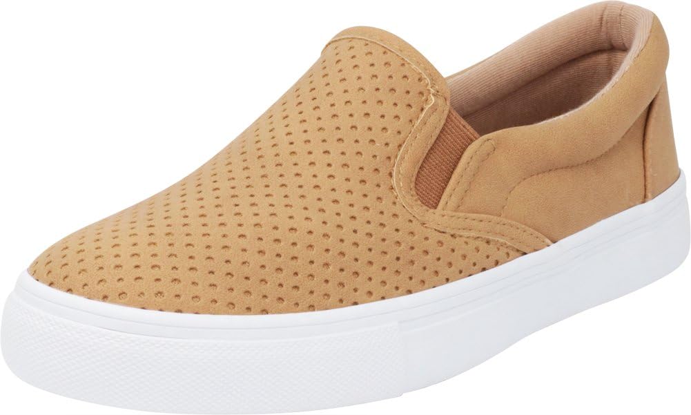 Women's Round Toe Perforated Laser Cutout Slip-On Flatform Fashion Sneaker