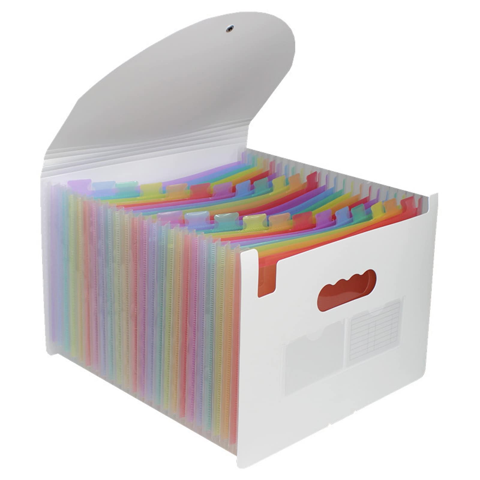 File Organiser 24 Pockets A4 Size Document Organiser Expanding Accordion Filing Folders for Paperwork with Lid and Colour Labels Rainbow Document Box for Paper and File Storage