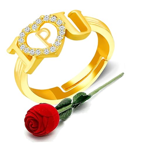 Buy Meenaz Cz Valentine Brass American Diamond Adjustable I Love You Heart Initial Letter Name Alphabet P Love Ad Finger Ring Red Rose Box Set M116 White At Amazon In
