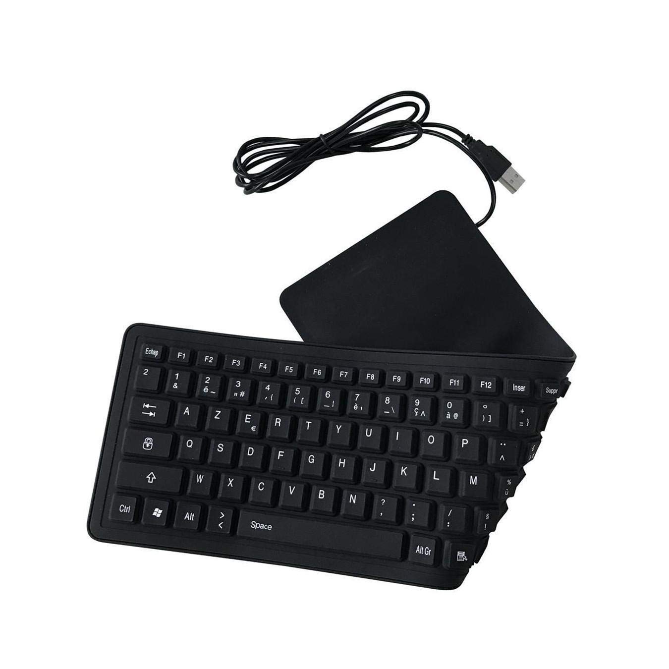 Emebay – USB French AZERTY Foldable Silicone Keyboard 103 Keys, Flexible Waterproof Keyboard Compatible with Desktop Computer, Laptop, Touchscreen Tablet, Mobile Phone