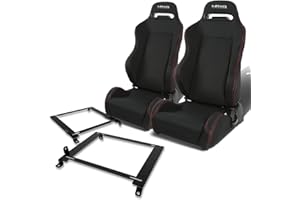 Auto Dynasty NRG Type-R Style Fully Reclinable Racing Seats Bundle with Steel Mounting Brackets Compatible with Honda Civic 01-05, 4-Piece, Black Cloth