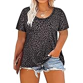 CARCOS Plus Size Tops for Women Short Sleeve Shirt Summer Star/Leopard/Tie Dye/Flower Crewneck Pullover Tunic XL-5XL