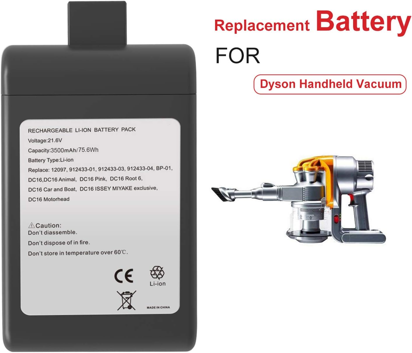 ASUNCELL 21.6V 4000mAh Replacement Battery for Dyson DC16 Dyson DC16 Animal Dyson DC16 Pink Dyson D16 Issey DC16 Car & Boat DC12 Car & Boat DC12 Handheld Vacuum Cleaner - Image 5