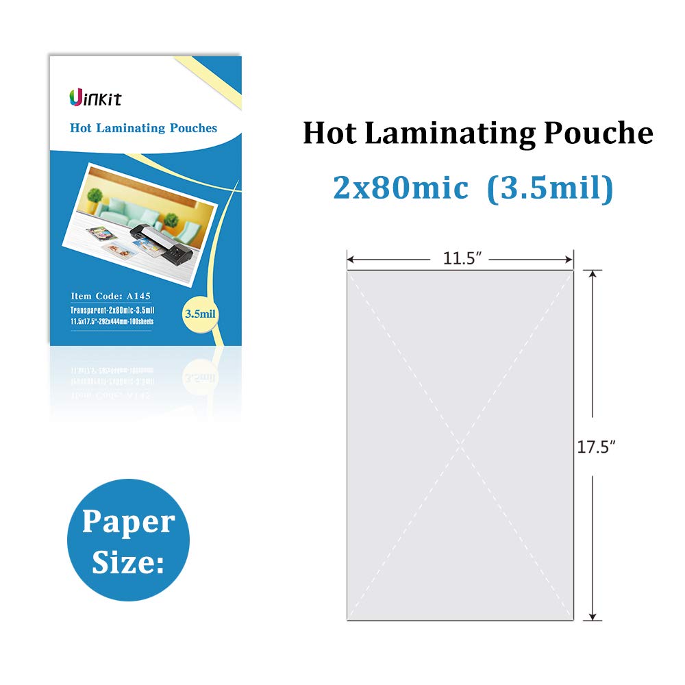 Uinkit 3.5Mil 100Pack Clear Laminating Sheets, Menu Size, 11.5 x 17.5-Inch Laminate Pouches, Protector for Photo Papers, Use in Office School Supplies, Rounded Corner