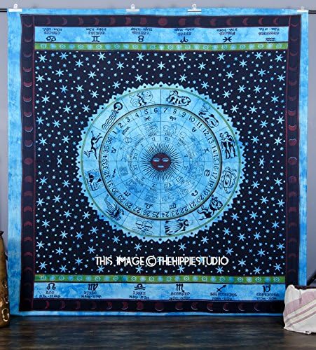 Zodiac Tapestry Wall Hanging, Astrology Tapestry, Hippie Tapestries, Bohemian Tapestry Throw, Boho Bed Coverlet Tapestry, Tapestries for Dorms, College Tapestries (90 X 90 Inches))
