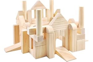 Onshine Large Wooden Blocks for Toddlers 1-3, 64 Pieces Big Wood Building Blocks Set with Wooden Storage Box, Large Toddler Blocks Building and Stacking Toys Construction Set