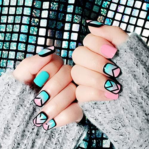 Korean Set - Hot Sale 24pcs/set And Lake Blue Hit French False Nails With Glue Cute Fake Nails Short Size
