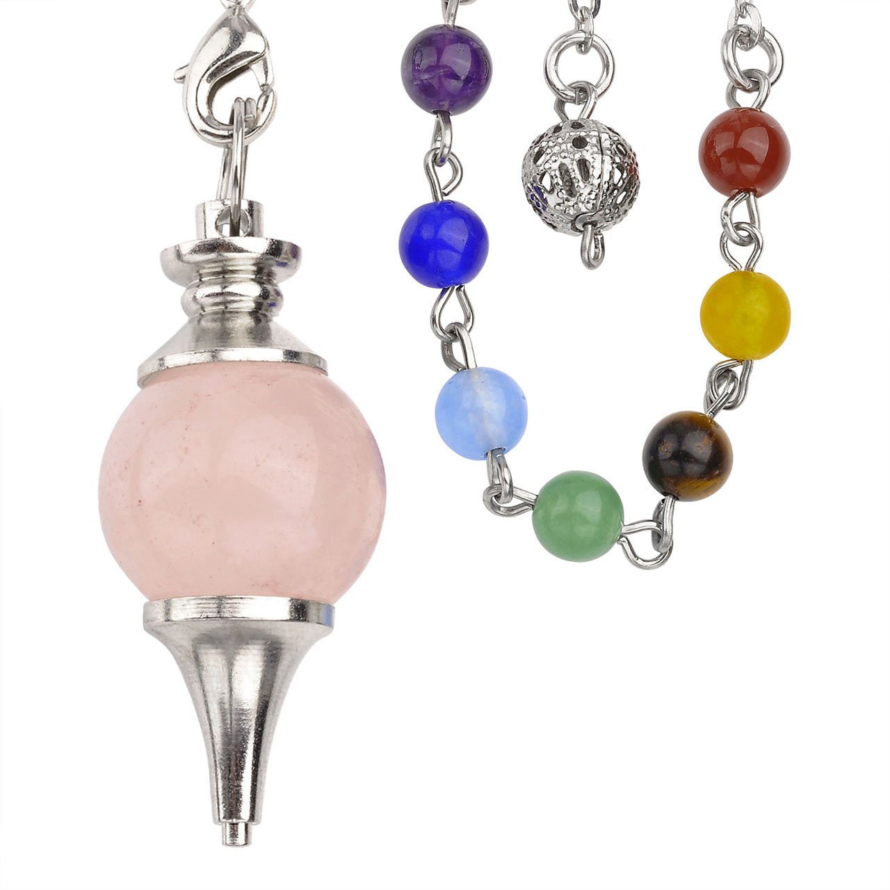 JOVIVI Bracciale Donna Braccialetto Pendolo Gemma Pietra Preziosa 7 Chakra Portafortuna Cristallo Ametista Quarzo Rosa