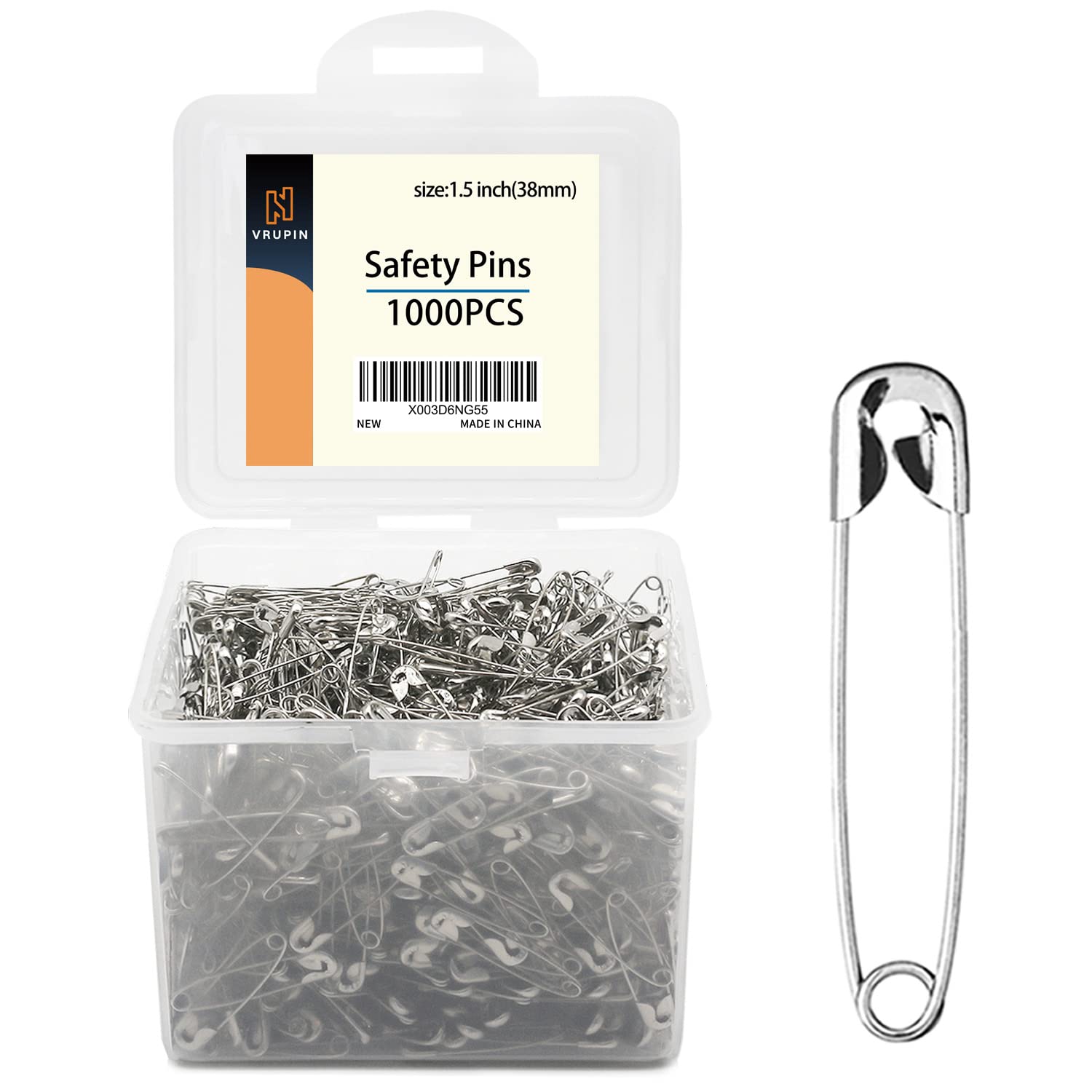 Photo 1 of 1000 Pack 1.5Inch/38mm Safety Pins - Small Safety Pins with a Convenient Box for Clothes & Home Office