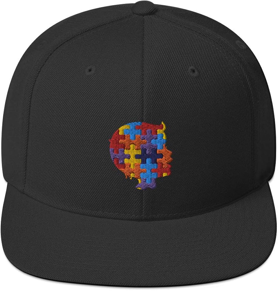 Autism Awareness Puzzle Piece Face Hat (Snapback Hat) Black at Amazon