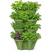 Large Vertical Planter Tower, 4 Tier Stackable Garden Planter, 16 Plant Sites, Heavy Duty Strawberry Planter, Vertical Growing System with Center Hole, Made in USA (4, Sagebrush Green, Large)