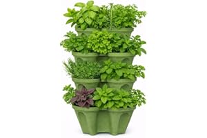 Vertical Garden Planter 4 Tier Stackable System 16 Plants, Space Saving Herb, Strawberry & Food Crop Planter with Center Supp