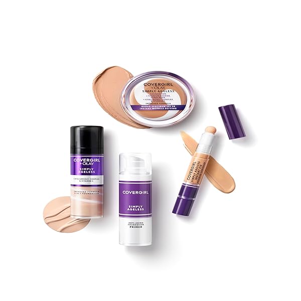 COVERGIRL & OLAY SIMPLY AGELESS 3-IN-1 LIQUID FOUNDATION, MATTE FINISH, HYALURONIC & VITAMIN C FORMULA, CRUELTY FREE, CREAMY NATURAL, 1 COUNT