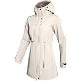 BANTREK Women's Softshell Long Jacket Lightweight Waterproof Windbreaker Jacket Fleece Lined Hooded Insulated Rain Coat