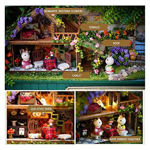 Diy Dollhouse Kit,Aolvo Miniature 3D Retro Tin Box Theme Theatre Model With Led Light Creative Craft Perfect Valentine's Day and Birthday Gift (Countryside) Including Tools