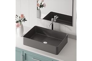 ARTSTONE 20 x 14.4 inch Bathroom Vessel Sink with Pop-up Drain Combo, Stone Resin Sink Above Counter, Rectangle Countertop Bathroom Sink, Vanity Sink, Art Basin Bowl Sink, Gray