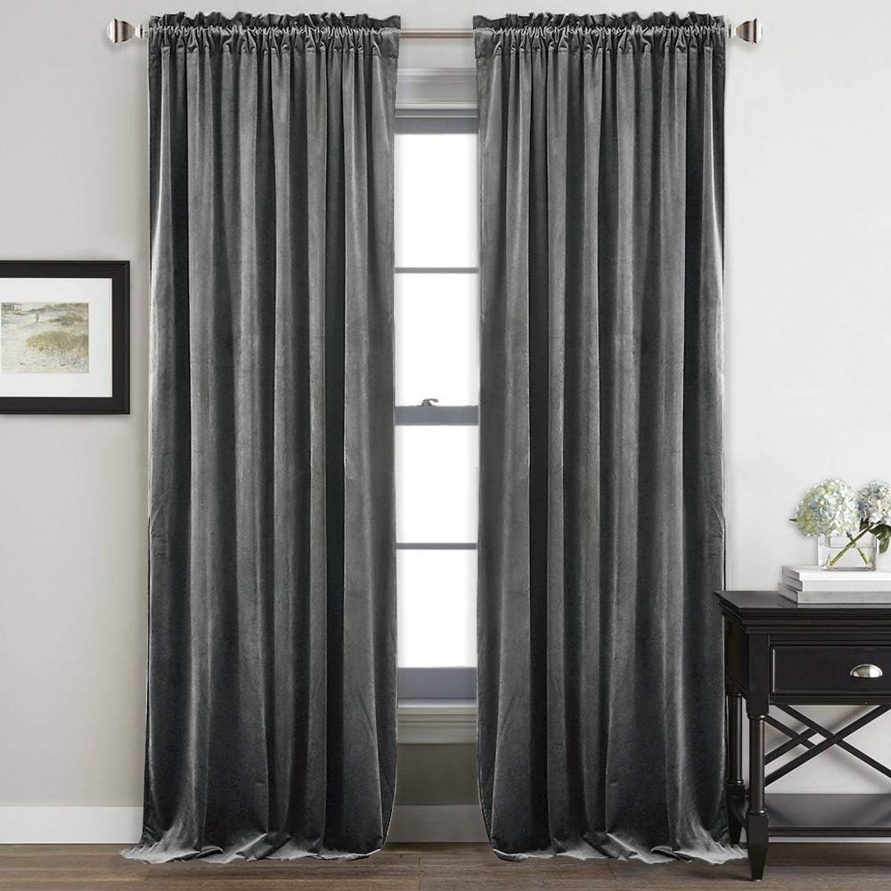 Amazon Com Gray Velvet Curtains 84 Inch Soft Thick Velvet