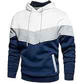 Wielsscca Mens Hoodies Pullover Color Block Fleece Long Sleeve Sweatshirt Tops with Pocket
