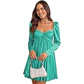 BITALY Sweetheart Satin Homecoming Dresses Short for Teens Long Puff Sleeve A Line Twist Winter Semi Formal Dress BIN003