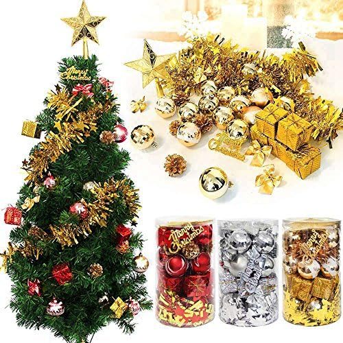 32ct Christmas Ball Assorted Pendant Shatterproof Ball Ornament Set Seasonal Decorations with Reusable Hand-help Gift Boxes Ideal for Xmas, Holiday and Party(32ct, Silver)