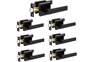 KAMOTA Privacy Door Levers, 7 Pack Matte Black Door Handles Bed and Bath Door Locks Interior Keyless Locksets, Left and Right Hand Reversible